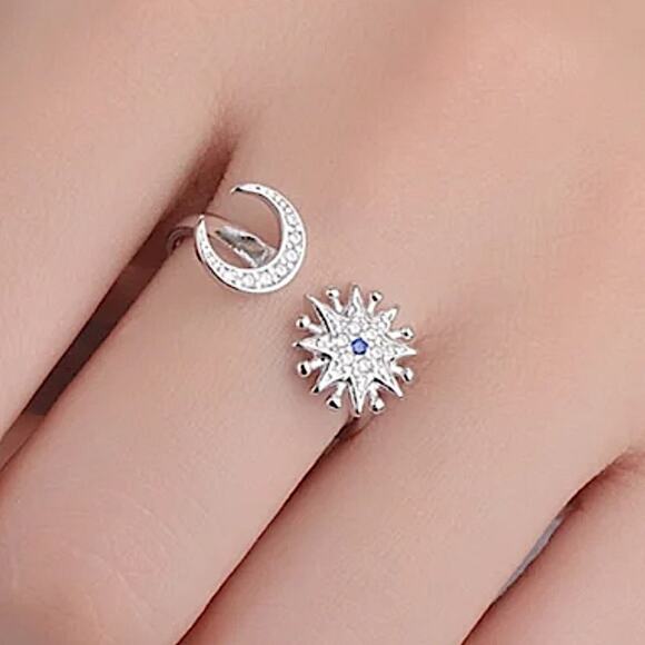 Sterling Silver .925 Adjustable Moon & Star Ring - Picture 5 of 7